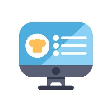 Online cooking course website with toque displaying on desktop computer scree Stock Illustration