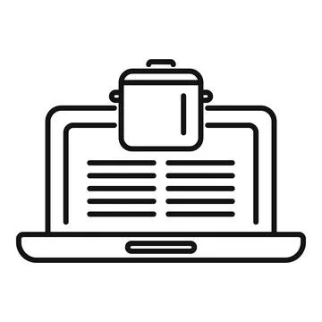 Online cooking courses using a laptop with a pan on top Stock Illustration