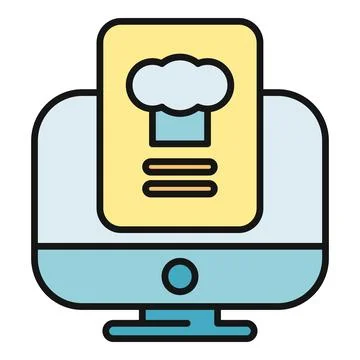 Online cooking recipe tutorial on computer screen Illustrazione stock