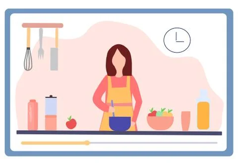 Online cooking training on a tablet, vector graphics Stock Illustration