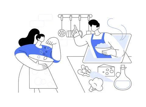Online cooking tutorial abstract concept vector illustration. Illustrazione stock
