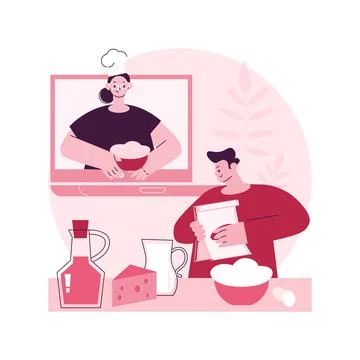 Online cooking tutorial abstract concept vector illustration. Illustrazione stock