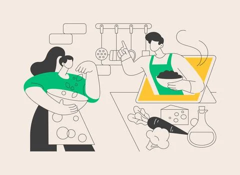 Online cooking tutorial abstract concept vector illustration. Stockillustratie