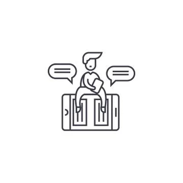 Online copywriter vector line icon, sign, illustration on background, editable Stock Illustration
