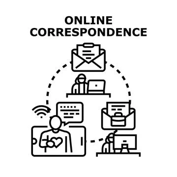 Online correspondence communicating through digital devices network Stock Illustration