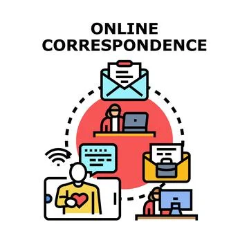 Online correspondence communicating through digital devices network 库存插图