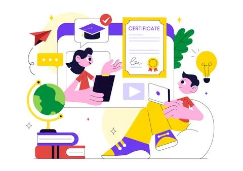 Online Course Certificate Program Illustration Featuring Learning Managemen.. Illustrazione stock