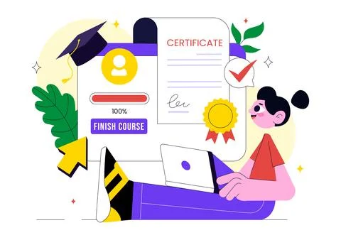 Online Course Certificate Program Illustration Featuring Learning Managemen.. Illustrazione stock