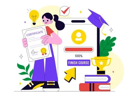 Online Course Certificate Program Illustration Featuring Learning Managemen.. Stock Illustration