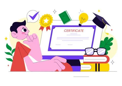 Online Course Certificate Program Illustration Featuring Learning Managemen.. Illustrazione stock