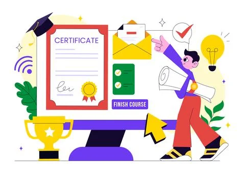 Online Course Certificate Program Illustration Featuring Learning Managemen.. Stock Illustration