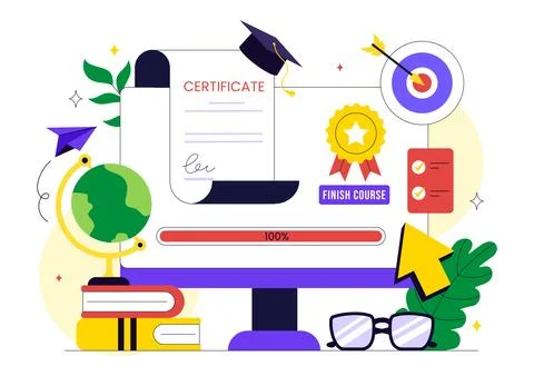 Online Course Certificate Program Illustration Featuring Learning Managemen.. Illustrazione stock