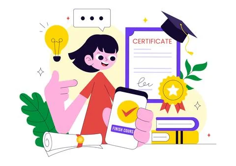 Online Course Certificate Program Illustration Featuring Learning Managemen.. Illustrazione stock