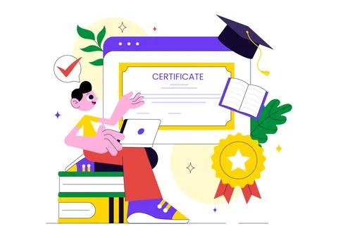 Online Course Certificate Program Illustration Featuring Learning Managemen.. Stock Illustration