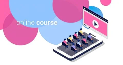 Online course classroom with students watching screen Stock Illustration