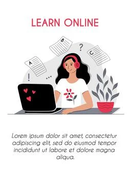 Online course e learning vertical poster brochure flyer concept. Young Stock Illustration