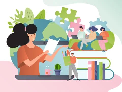 Online course, education in internet concept vector illustration. People cartoon Stockillustratie