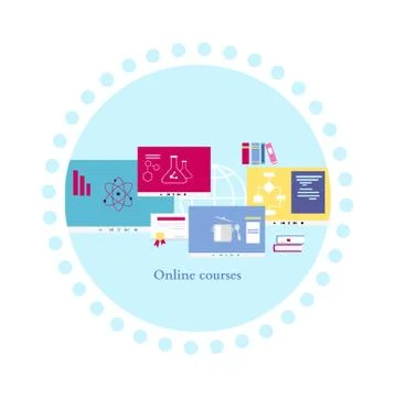 Online Course Icon Flat Design Style Stock Illustration