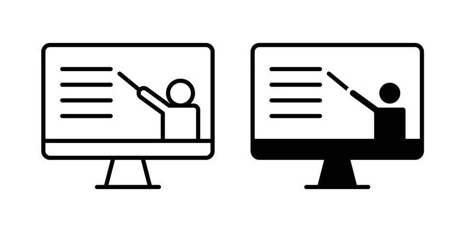 Online course icon linear versions pack on white background Stock Illustration