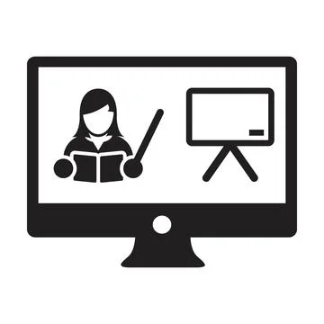 Online course icon vector teacher symbol with computer monitor and whiteboard Stockillustratie