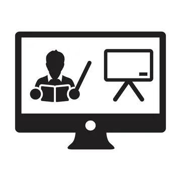 Online course icon vector teacher symbol with computer monitor and whiteboard Stockillustratie
