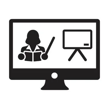 Online course icon vector teacher symbol with computer monitor and whiteboard Stockillustratie