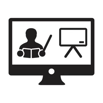 Online course icon vector teacher symbol with computer monitor and whiteboard Stockillustratie