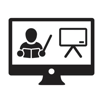 Online course icon vector teacher symbol with computer monitor and whiteboard Stockillustratie