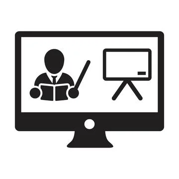 Online course icon vector teacher symbol with computer monitor and whiteboard Stockillustratie
