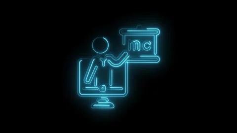 Online course instructor presenting math concepts with neon outlines on a Stock Footage 322994019