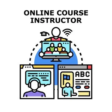 Online course instructor teaching virtual education concept Stock Illustration