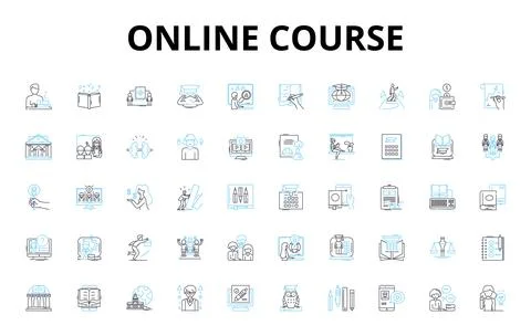Online Course linear icons set. E-learning, Webinars, Certification, Video Stock Illustration