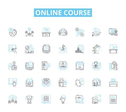 Online Course linear icons set. E-learning, Webinars, Certification, Video Stock Illustration