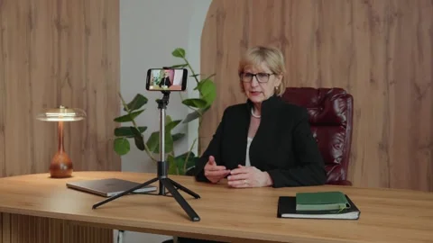 Online course mentor recording educational video Stock Footage 307417755