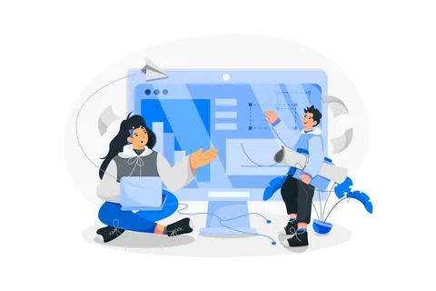Online course with people in front of computer Stock Illustration