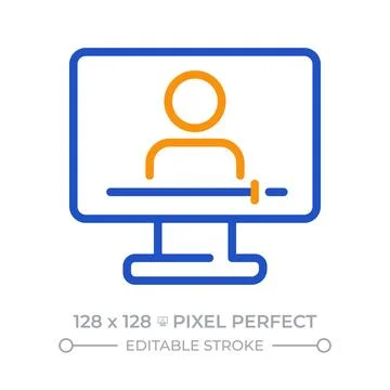 Online course pixel perfect two color line icon Stock Illustration