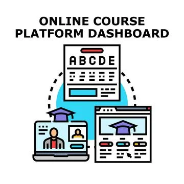 Online course platform dashboard facilitating distant education for students Stock Illustration