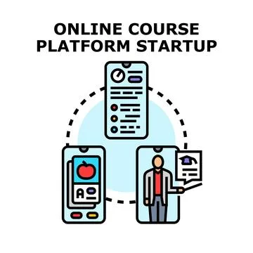 Online course platform startup connecting students and educators Stock Illustration
