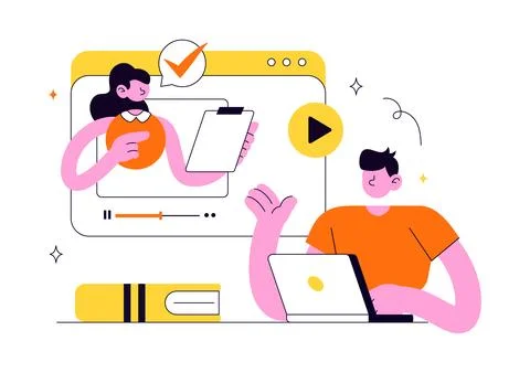 Online Course Vector Illustration Featuring E Learning Platform, Virtual Ed.. Stockillustratie
