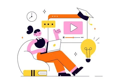 Online Course Vector Illustration Featuring E Learning Platform, Virtual Ed.. Stockillustratie