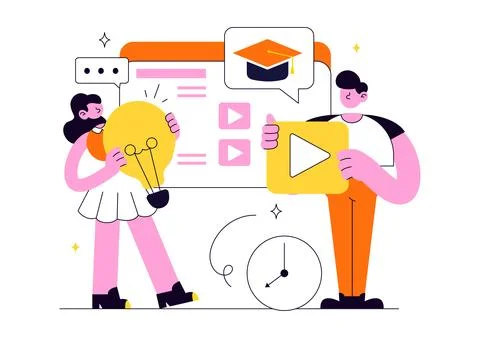 Online Course Vector Illustration Featuring E Learning Platform, Virtual Ed.. Stockillustratie