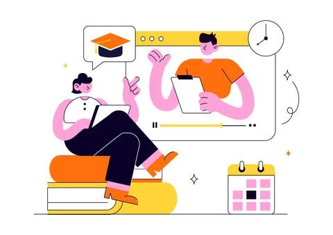 Online Course Vector Illustration Featuring E Learning Platform, Virtual Ed.. Stock Illustration