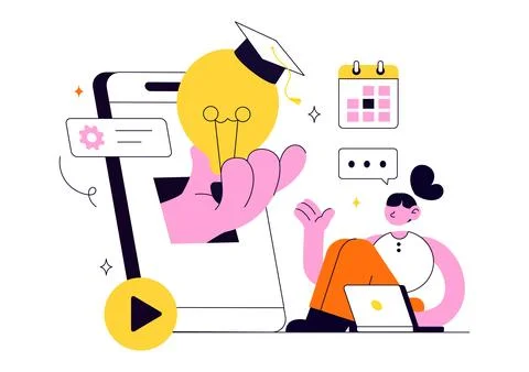 Online Course Vector Illustration Featuring E Learning Platform, Virtual Ed.. Illustrazione stock