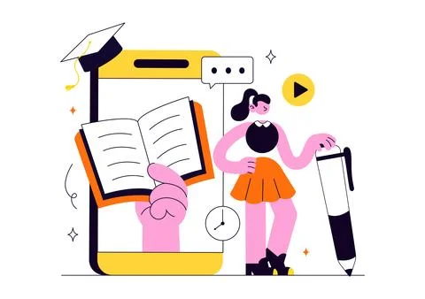 Online Course Vector Illustration Featuring E Learning Platform, Virtual Ed.. Stock Illustration