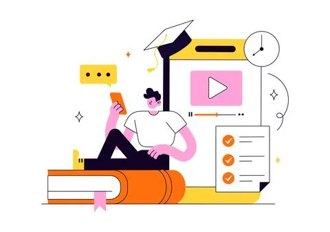 Online Course Vector Illustration Featuring E Learning Platform, Virtual Ed.. Stock Illustration