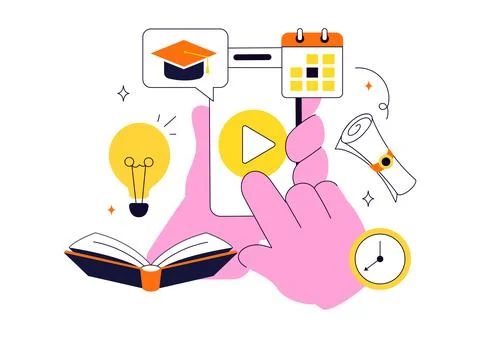 Online Course Vector Illustration Featuring E Learning Platform, Virtual Ed.. Stock Illustration