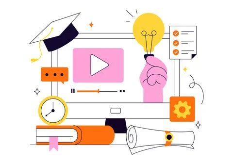 Online Course Vector Illustration Featuring E Learning Platform, Virtual Ed.. Stockillustratie