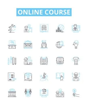 Online Course vector line icons set. eLearning, Webinar, Tutorials, MOOC Illustrazione stock