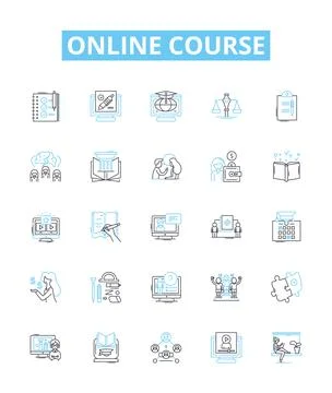 Online Course vector line icons set. eLearning, Webinar, Tutorials, MOOC イラスト素材