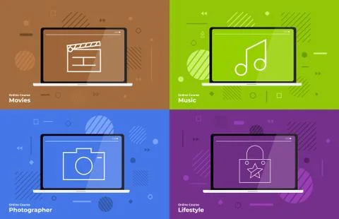 Online course vector set Stock Illustration